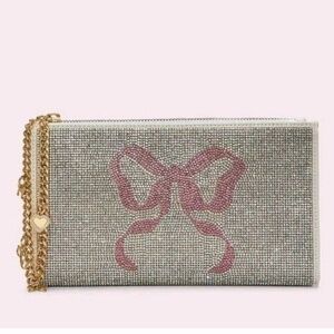 LoveShackFancy x Pink pink bow rhinestone wristlet pouch / wallet / clutch